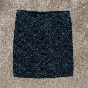 H&M Black and Teal Patterned Mini Skirt